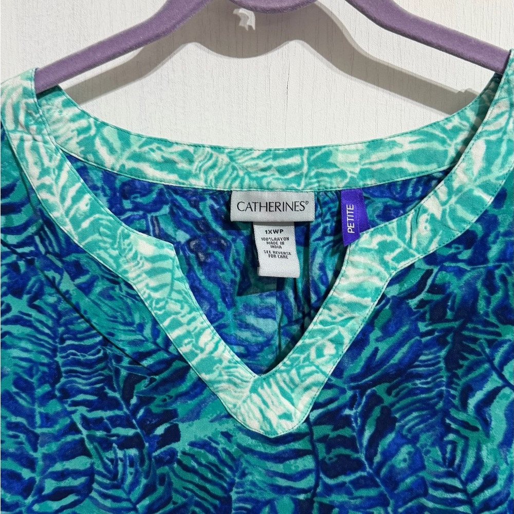 Catherines Blue and Green Patterned Blouse